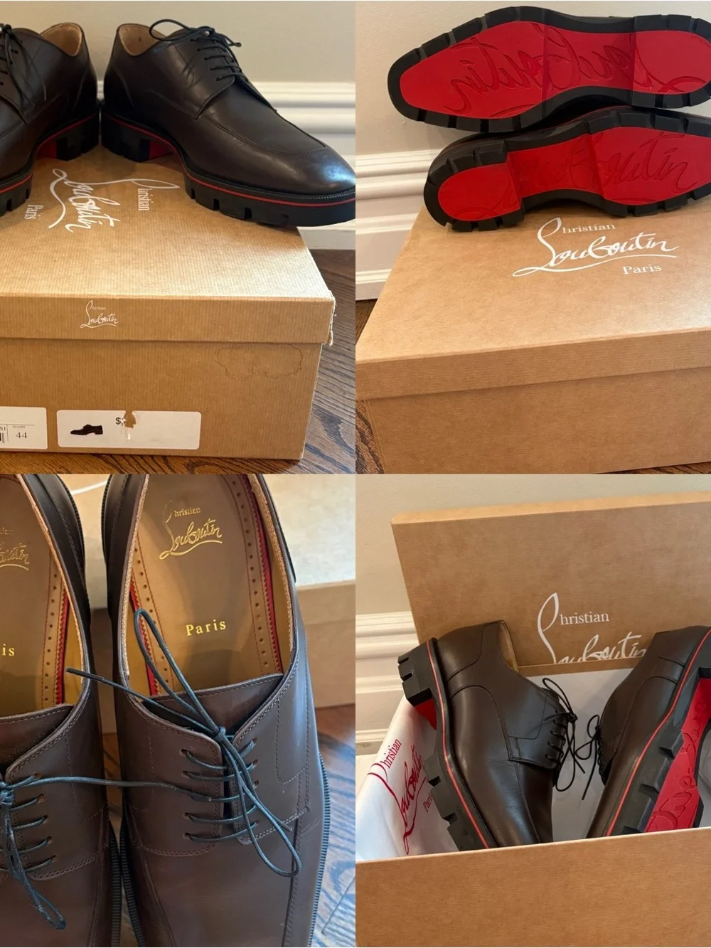 Christian Louboutin Men's Brown Leather Davisol Shoes with Red Soles